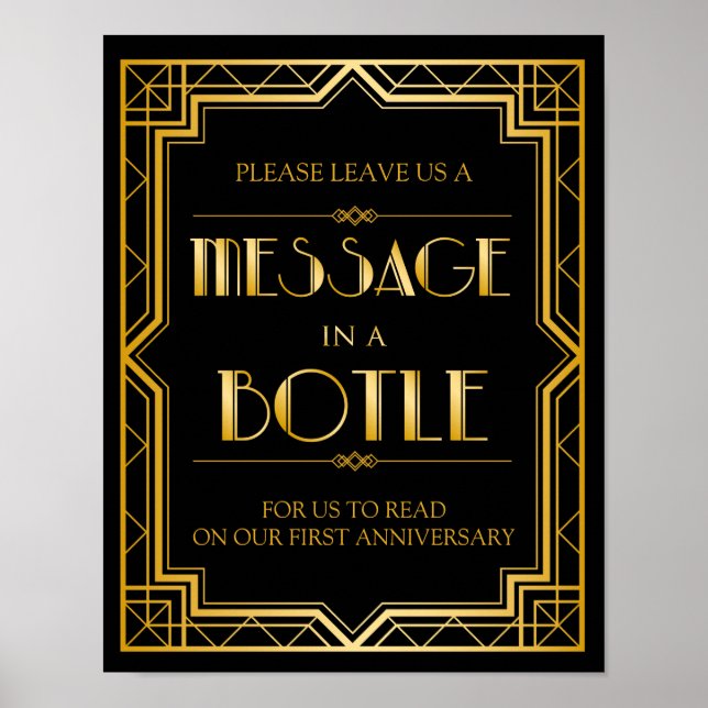 Poster Message dans un panneau Mariage de bouteille | Gat (Devant)