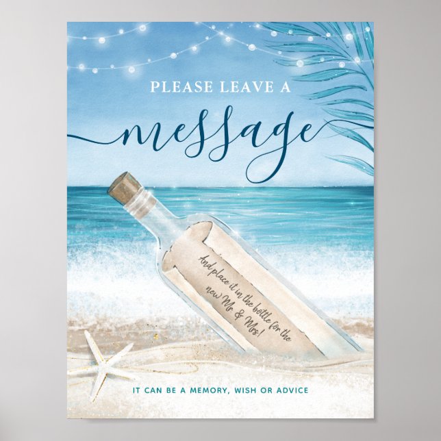 Poster Message de mariage à la plage dans une bouteille (Devant)