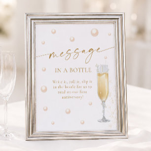 Poster Message de Prosecco Perles dans une bouteille pour