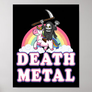 Poster Métal de mort drôle Rainbow Grim Reaper Unicorn Sh