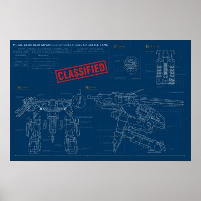 Poster Métal Gear Solid Rex Blueprints (Devant)