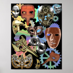 Poster metal gold silver masquerade steampunk masks
