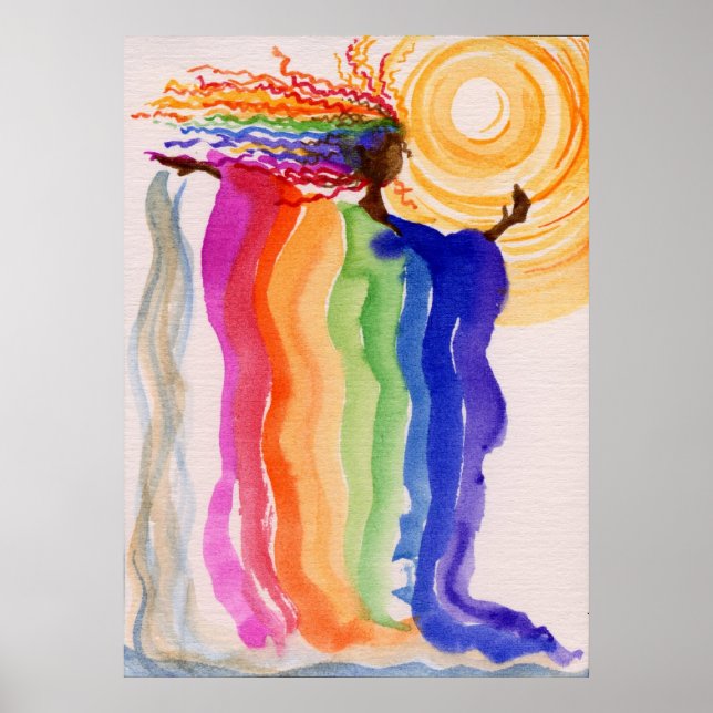 Poster Métamorphose Rainbow Woman Aquarelle Peinture (Devant)