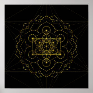 Poster Métatron's Cube in lotus Sacred Geometry