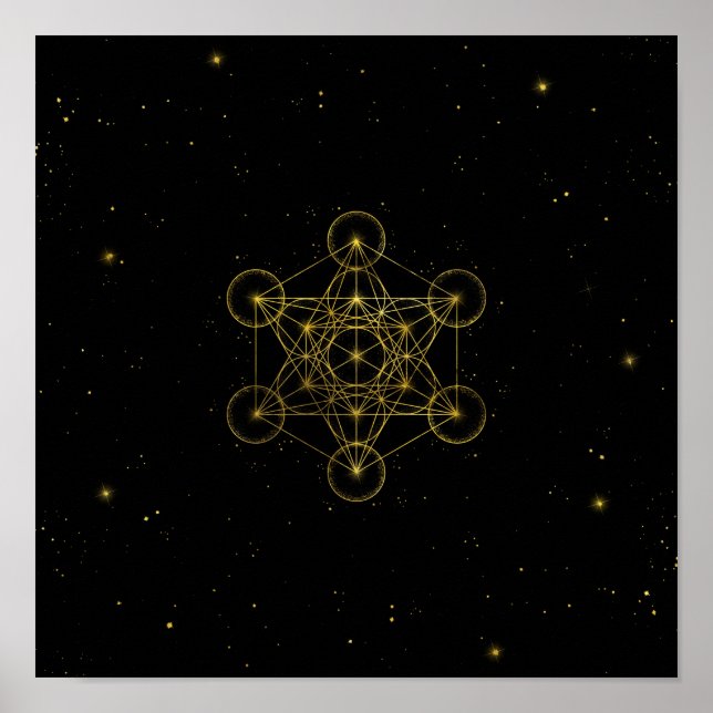 Poster Métatron's Cube Sacred Geometry Noir et or (Devant)