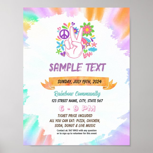 Poster Mete Tie teinture hippie thème flyer (Devant)