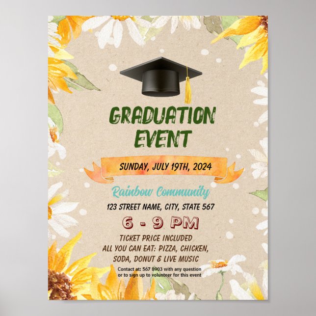Poster Mete Tournesol thème de graduation circulaire (Devant)
