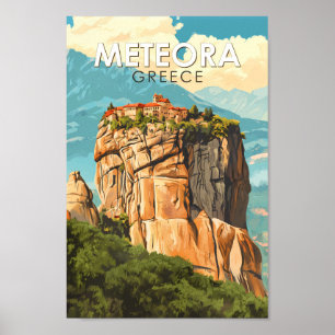 Poster Meteora Grèce Illustration Voyage Art Rétro