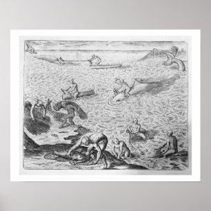 Poster Méthode indienne de pêche à la baleine, d'un
