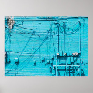 POSTER MÈTRE ÉLECTRIQUE SUR MUR EN BRIQUE BLEUE