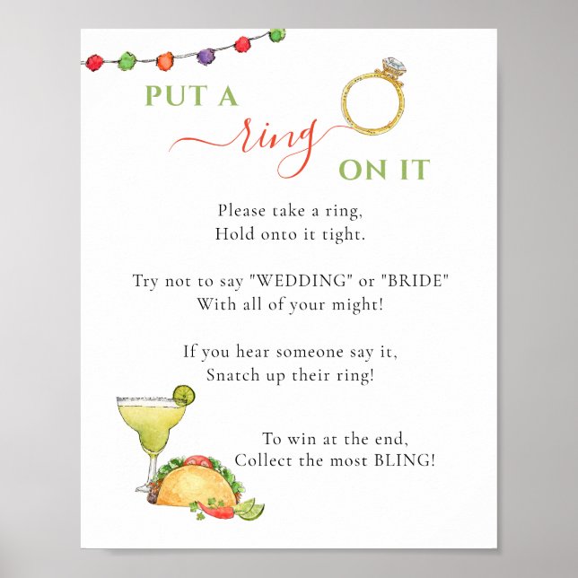 Poster Mettez une bague sur elle Taco thème Bridal jeu de (Devant)