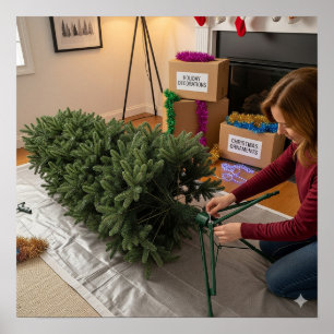 Poster Mettre l'arbre de Noël sur son stand