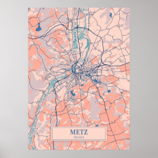 Poster Metz - France Breezy Plan de la ville