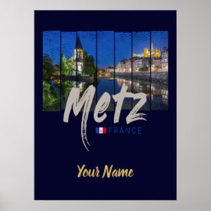 Poster Metz Grand Est France at Night vintage Souvenir