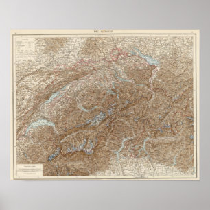 Poster Meurent Schweiz, carte d'atlas de la Suisse