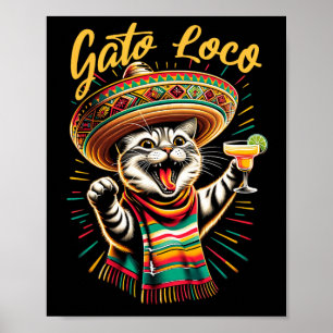Poster Mexicaine Gato Loco Sombrero Cat Cinco De Mayo Drô