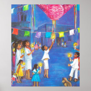 Poster Mexican Christmas, Children and pinatas