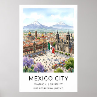 Poster Mexico City Art Print Historic Plaza Scene