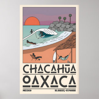 Poster Mexico Coastal Art Print Chacahua Surf Scene