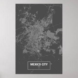 Poster Mexico, Mexique (blanc sur noir)