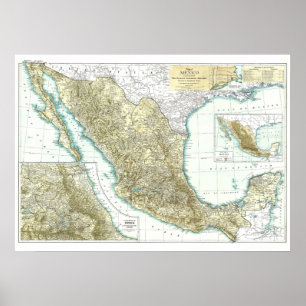 Poster " Mexique : 1916 Carte détaillée ...