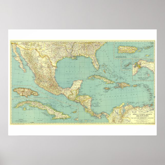 Poster " Mexique/Amérique centrale : 1934 Carte détaillée (Devant)