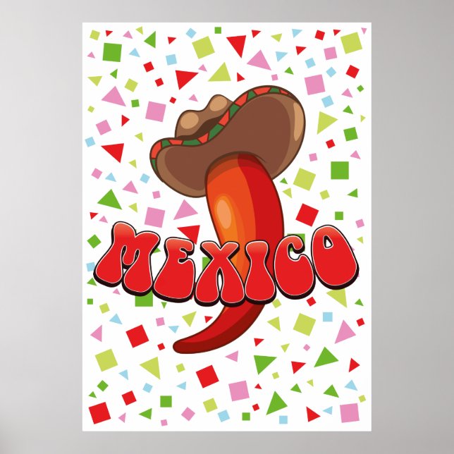 Poster Mexique Chili Pepper jolie fête (Devant)