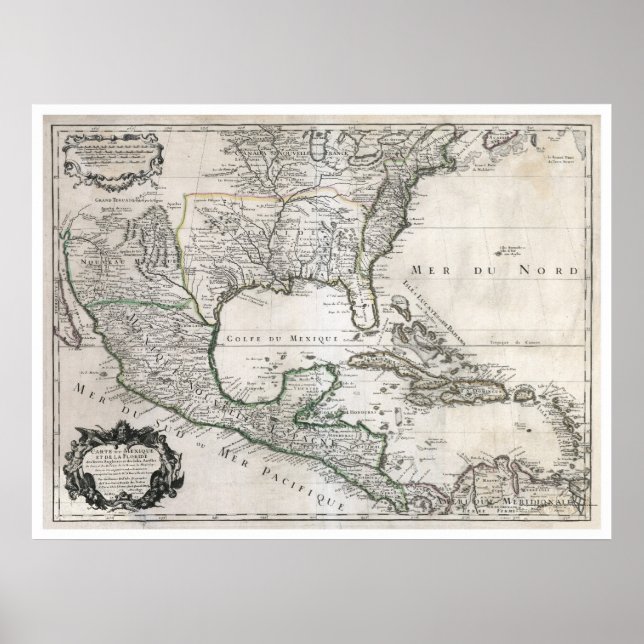 Poster Mexique Cuba Floride & Amérique Carte 1703 (Devant)