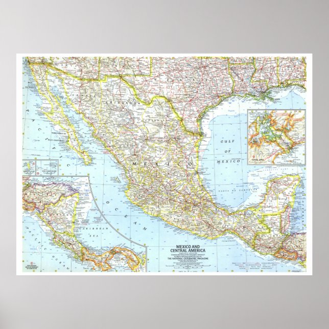 Poster " Mexique et Amérique centrale : 1961 Carte détail (Devant)