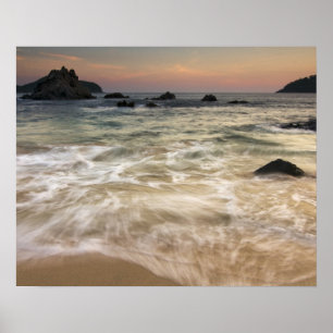 Poster Mexique, Guerrero, Zihuatanejo.  Surf le long d'un