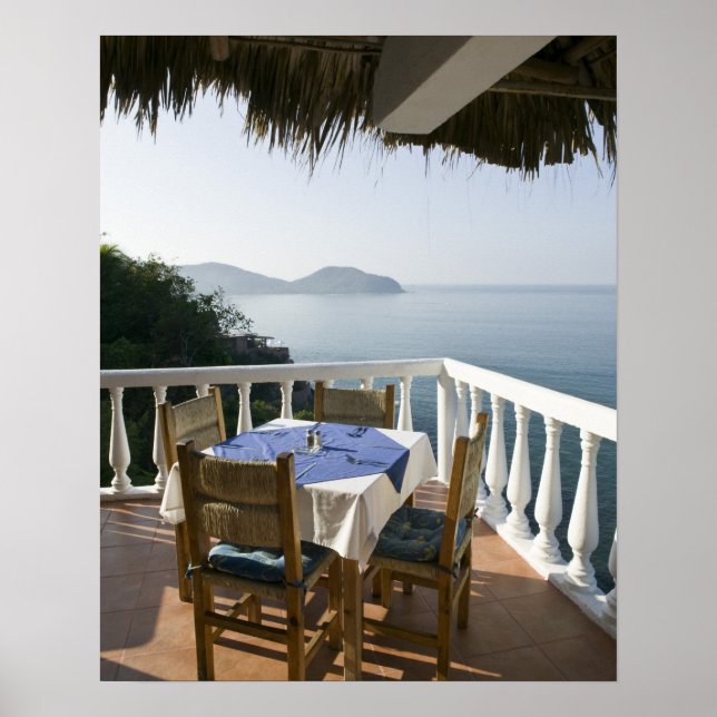 Poster Mexique, Guerrero, Zihuatanejo. Table Café sur (Devant)