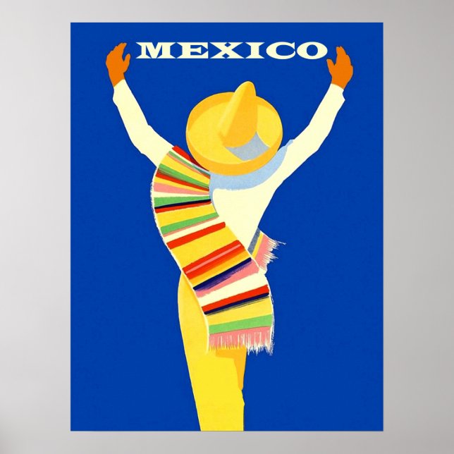 Poster Mexique, Mexicain en sombrero et costume folkloriq (Devant)