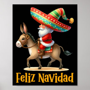 Poster Mexique Père Noël équitation âne Noël Navidad Mexi