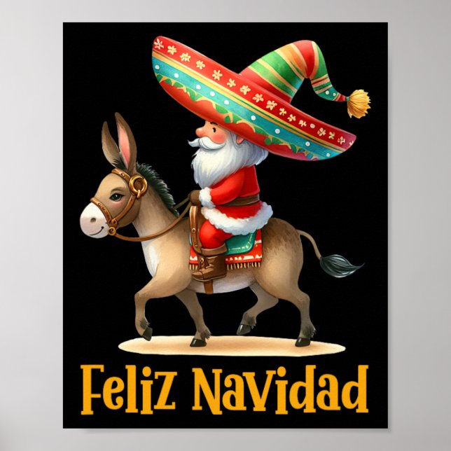 Poster Mexique Père Noël équitation âne Noël Navidad Mexi (Devant)