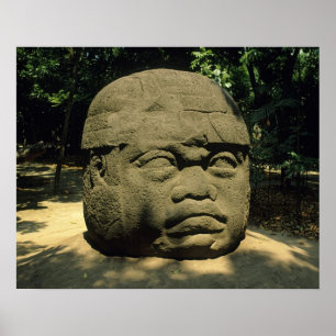Poster Mexique, Villahermosa, tête géante Olmèque, La Ven