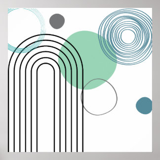 Poster Mi-siècle Abstrait Géométrique pastel moderne