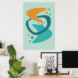 Poster Mi-siècle Âge atomique 7 Aqua, Turquoise, Orange