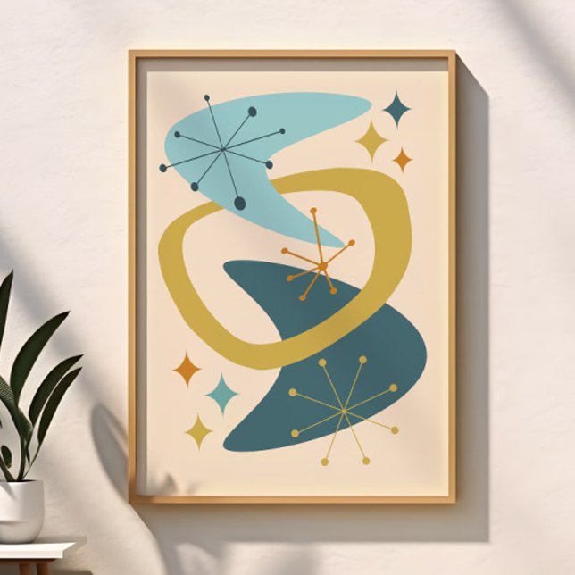 Poster Mi-siècle Âge atomique 7 Bleu, moutarde (Créateur téléchargé)
