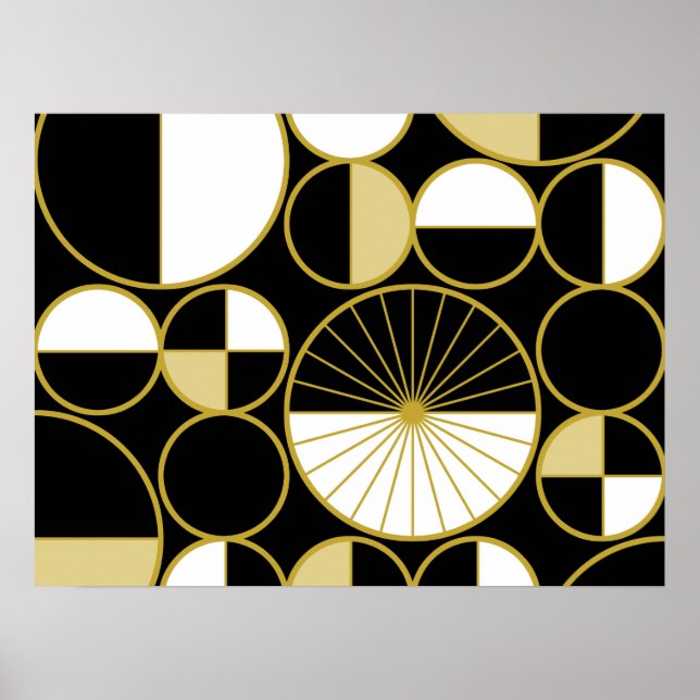 Poster Mi-siècle Cercles modernes Moitié Or Noir (Devant)