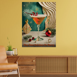 Poster Mi-Siècle Cocktail de Noël Fête Happy Hour