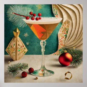 Poster Mi-Siècle Cocktail de Noël Fête Happy Hour