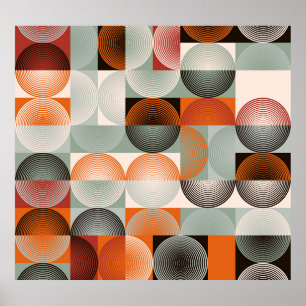 Poster Mi-siècle géométrique, abstrait motif coloré.
