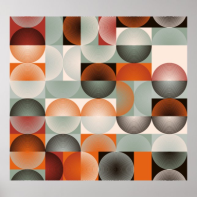 Poster Mi-siècle géométrique, abstrait motif coloré. (Devant)