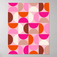 Mi-siècle Moderne Abstrait Motif rose orange