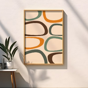 Poster Mi-siècle Moderne Abstrait Vert, Orange, Ombre