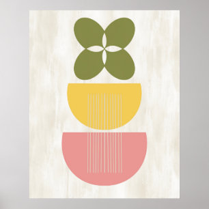 Poster Mi-siècle Moderne Abstraite Botanique Jaune Rose
