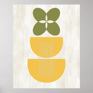 Poster Mi-siècle Moderne Abstraite Botanique Jaune Vert