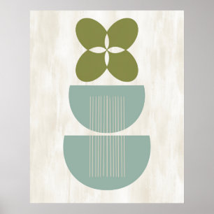 Poster Mi-siècle Moderne Abstraite Botanique Mint Green