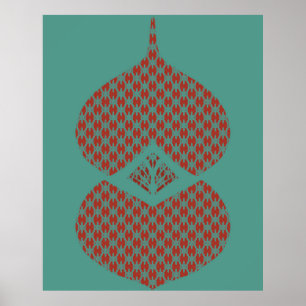 Poster Mi-siècle moderne géométrique rouge Turquoise