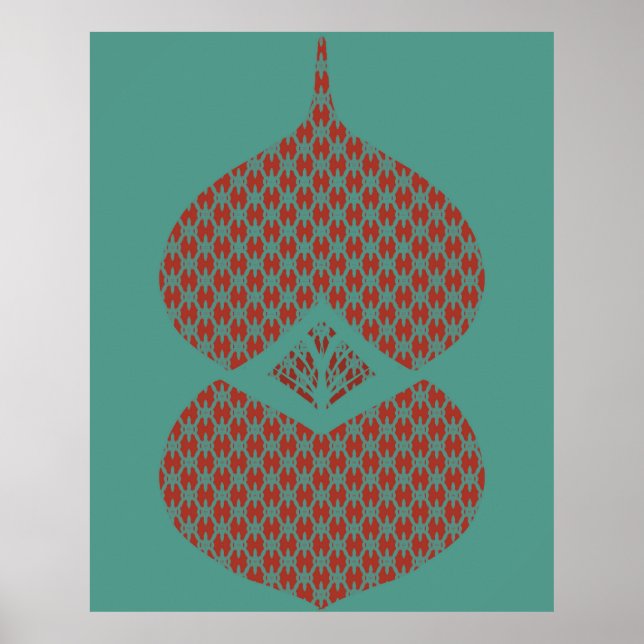 Poster Mi-siècle moderne géométrique rouge Turquoise (Devant)